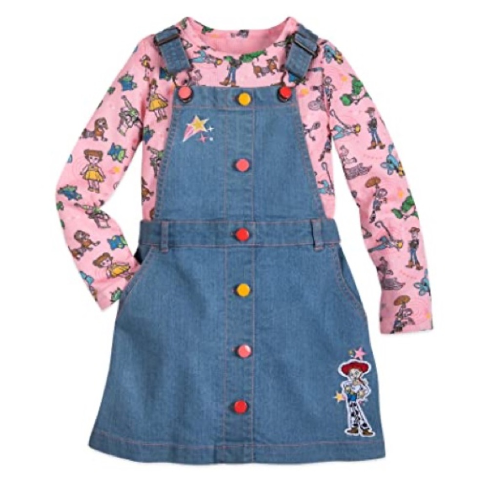 Disney Pixar toy story 4 denim overalls dress and shirt set Girls 7/8